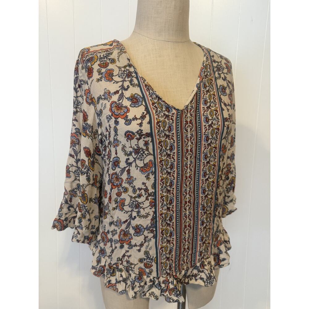 Rose & Thyme Blouse Womens Medium Floral Boho Ruffle Peasant Top Lightweight